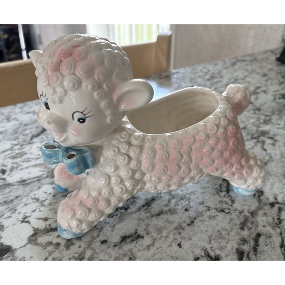 Vintage 1950's  Blue Lamb - Planter Nursery Flower Pot By INARCO #E-1460 - Picture 1 of 9